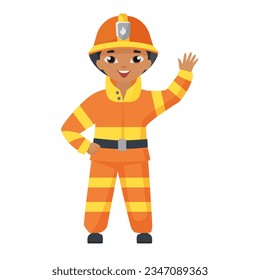Kid firefighter profession. Future dream job for children vector cartoon illustration