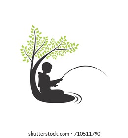 kid fishing under the tree logo