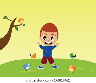 The kid and five birds
