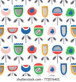 Kid flower seamless pattern. Vector background. Wrapping. Surface design.