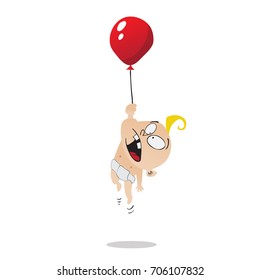 Kid flying with a balloon