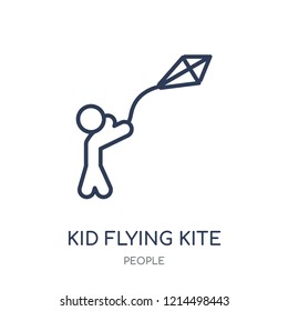 kid flying kite icon. kid flying kite linear symbol design from People collection. Simple outline element vector illustration on white background.