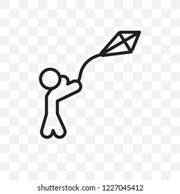 kid flying kite vector linear icon isolated on transparent background, kid flying kite transparency concept can be used for web and mobile