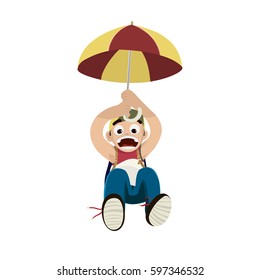 kid flying with umbrella