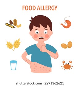 Kid food allergy concept vector illustration on white background.