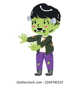 Kid frankenstein monster Halloween cartoon