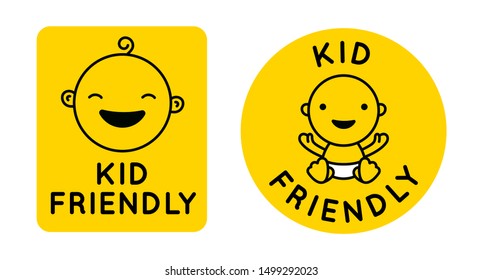 Kid friendly emblem - vector badges and icon designs in simple linear style - sticker for child cafe, play zone and area