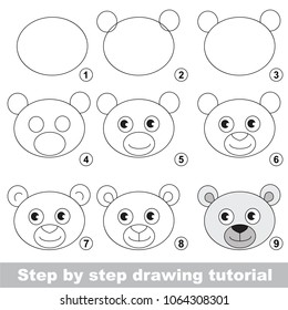 Kid game to develop drawing skill with easy gaming level for preschool kids, drawing educational tutorial for White bear head