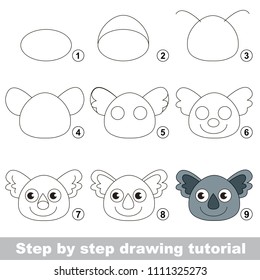 Kid game to develop drawing skill with easy gaming level for preschool kids, drawing educational tutorial for fACE hEAD Koala