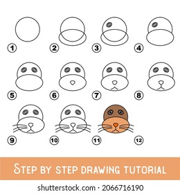 Kid game to develop drawing skill with easy gaming level for preschool kids, drawing educational tutorial for Sea Lion Face.