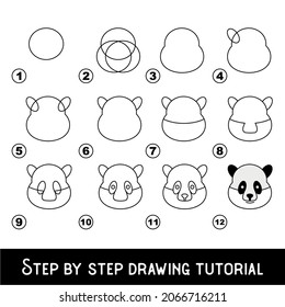 Kid game to develop drawing skill with easy gaming level for preschool kids, drawing educational tutorial for Panda Face.