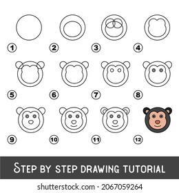 Kid game to develop drawing skill with easy gaming level for preschool kids, drawing educational tutorial for Monkey Face.