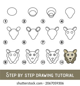Kid game to develop drawing skill with easy gaming level for preschool kids, drawing educational tutorial for Lamb Face.