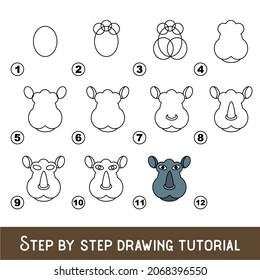 Kid game to develop drawing skill with easy gaming level for preschool kids, drawing educational tutorial for Rhino Face.