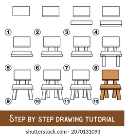 Kid game to develop drawing skill with easy gaming level for preschool kids, drawing educational tutorial for Chair.