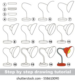 Kid game to develop drawing skill with easy gaming level for preschool kids, drawing educational tutorial for Red Table Lamp.