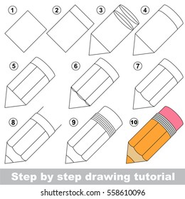Kid game to develop drawing skill with easy gaming level for preschool kids, drawing educational tutorial for Orange pencil.