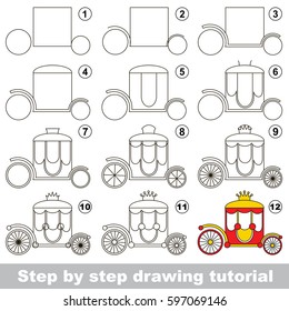 Kid game to develop drawing skill and easy gaming level for preschool kids  drawing educational tutorial for Red   gold princess Chariot 