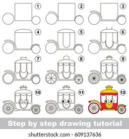 Kid game to develop drawing skill and easy gaming level for preschool kids  drawing educational tutorial for Funny Red Princess Chariot
