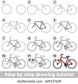 Kid game to develop drawing skill with easy gaming level for preschool kids, drawing educational tutorial for Funny Two Wheeled Bicycle