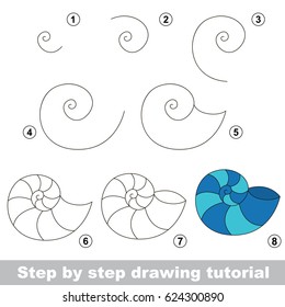 Kid game to develop drawing skill with easy gaming level for preschool kids, drawing educational tutorial for Sea shell