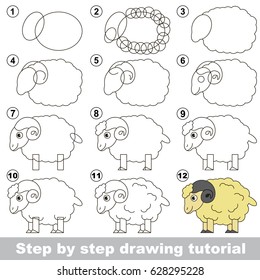 Kid game to develop drawing skill with easy gaming level for preschool kids, drawing educational tutorial for Bighorn