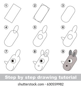 Kid game to develop drawing skill with easy gaming level for preschool kids, drawing educational tutorial for Rhino Face