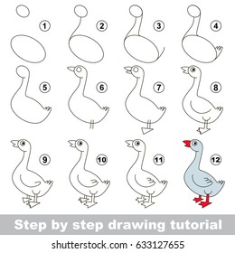 Kid game to develop drawing skill with easy gaming level for preschool kids, drawing educational tutorial for Goose