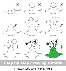 Kid game to develop drawing skill with easy gaming level for preschool kids, drawing educational tutorial for Green Slug Monster