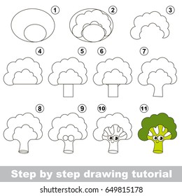 Kid game to develop drawing skill with easy gaming level for preschool kids, drawing educational tutorial for Funny Broccoli