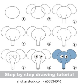 Kid game to develop drawing skill with easy gaming level for preschool kids, drawing educational tutorial for Elephant Head