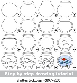 Kid game to develop drawing skill with easy gaming level for preschool kids, drawing educational tutorial for Three Fish Aquarium