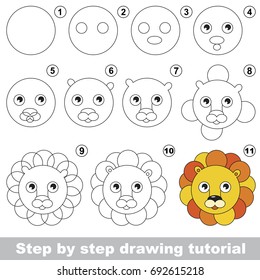 Kid game to develop drawing skill with easy gaming level for preschool kids, drawing educational tutorial for Lion Head Face