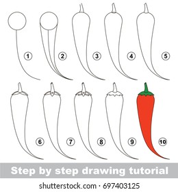 Kid game to develop drawing skill with easy gaming level for preschool kids, drawing educational tutorial for Chili Pepper Paprika