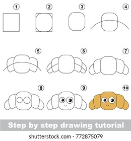 Kid game to develop drawing skill with easy gaming level for preschool kids, drawing educational tutorial for Funny Croissant