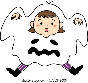 Kid in ghost costume for Halloween