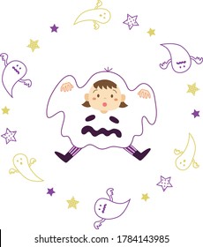 Kid in ghost costume for Halloween