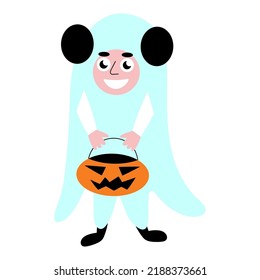Kid in ghost costume for Halloween vector illustration