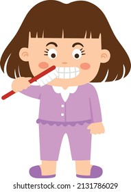 kid girl brushing teeth vector illustration