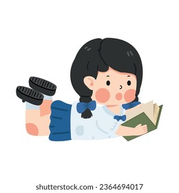 Kid girl cartoon reading book