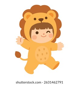 Kid Girl Characters in lion Costume cartoon