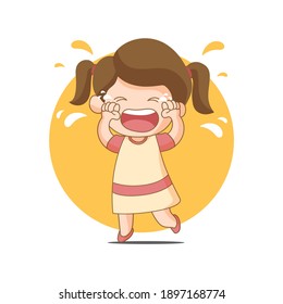 Kid Girl Crying Histerically Feeling Sad or in Pain Cartoon Illustration Concept