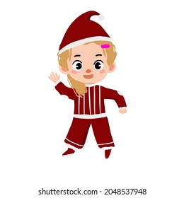 Kid girl cute illustration character with christmas uniform for education, content, children book, parenting, celebration, etc