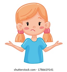 Kid girl with different emotions. Isolated illustration on white background. Vector. Cartoon. Flat. Face expression