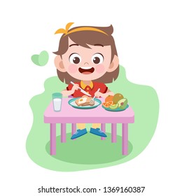 kid girl eat vector illustration