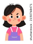 KId girl with grumpy expression on face, isolated female character toddler upset or angry. Annoyance or irritation of preschool or preteen. Non verbal communication, bad behavior. Vector in flat style