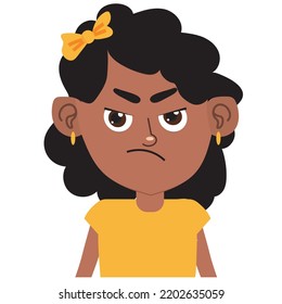 Kid Girl With Grumpy Expression On Face, Isolated Female Character Toddler Upset Or Angry. Annoyance Or Irritation Of Preschool Or Preteen. 