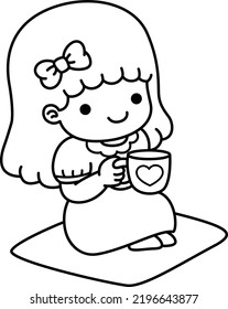 kid girl having coffee vector illustration