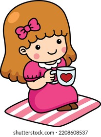 kid girl having coffee vector illustration