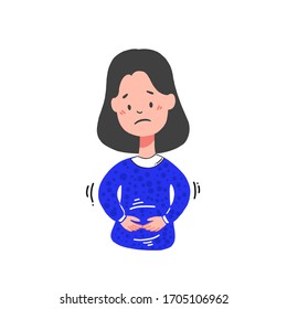 kid girl having stomachache vector
